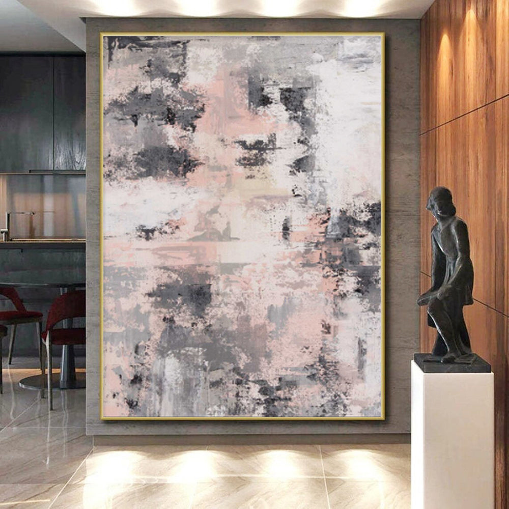 “Blush & Gray Mosaic” - Abstract Art with Pink, Gray, White, Black CT0068