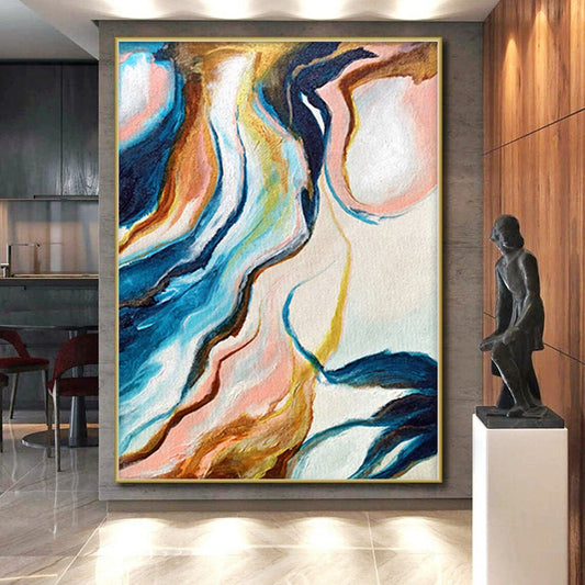 “Colorful Marble Flow” - Abstract Art with Blue, Pink, Yellow, Brown Swirls CT0033