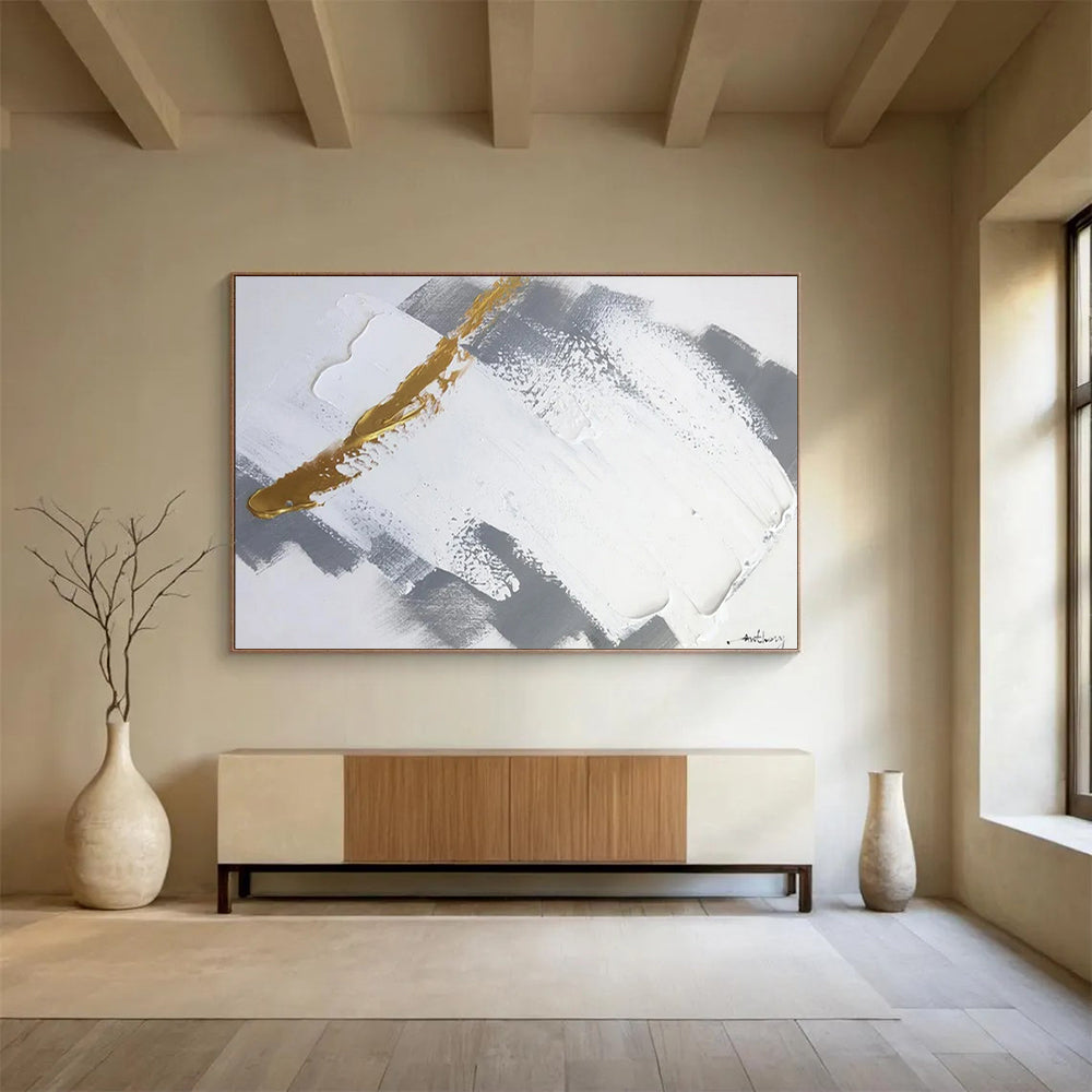 “Gilded Crossover” - White, gray, gold; thick gold streak across textured gray - white CT1568
