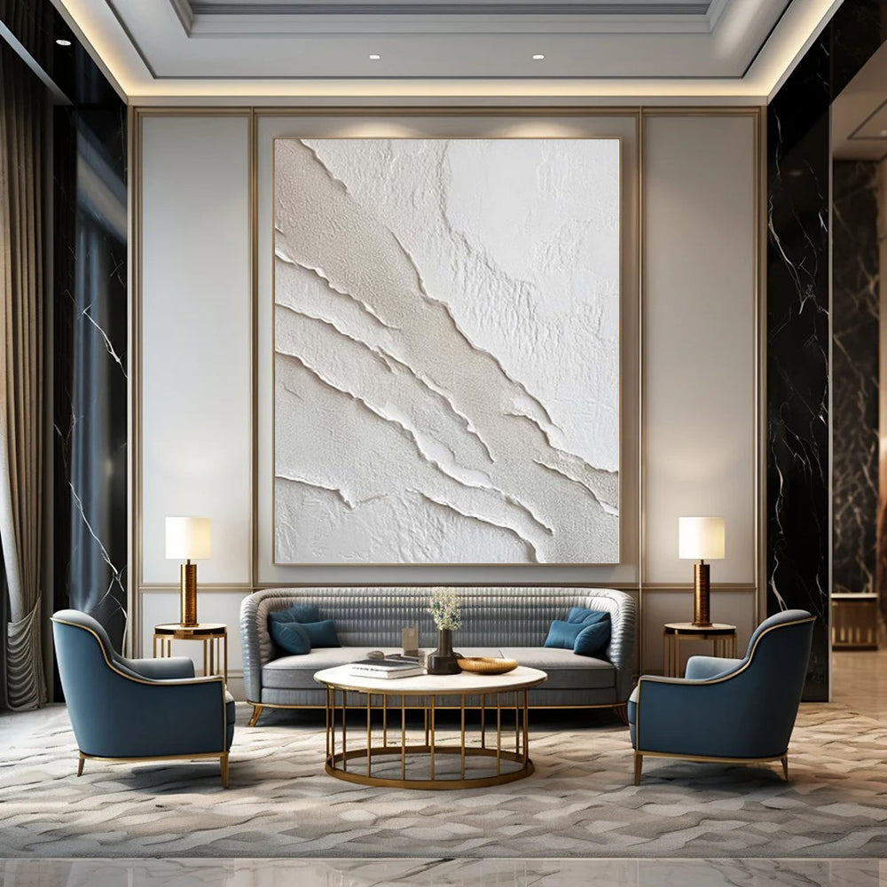“White and Beige Textured Streaks” Plaster - Effect Acrylic Art CT0172