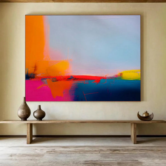 Minimalist abstract with bold color blocks in orange, pink, and blue CT1684