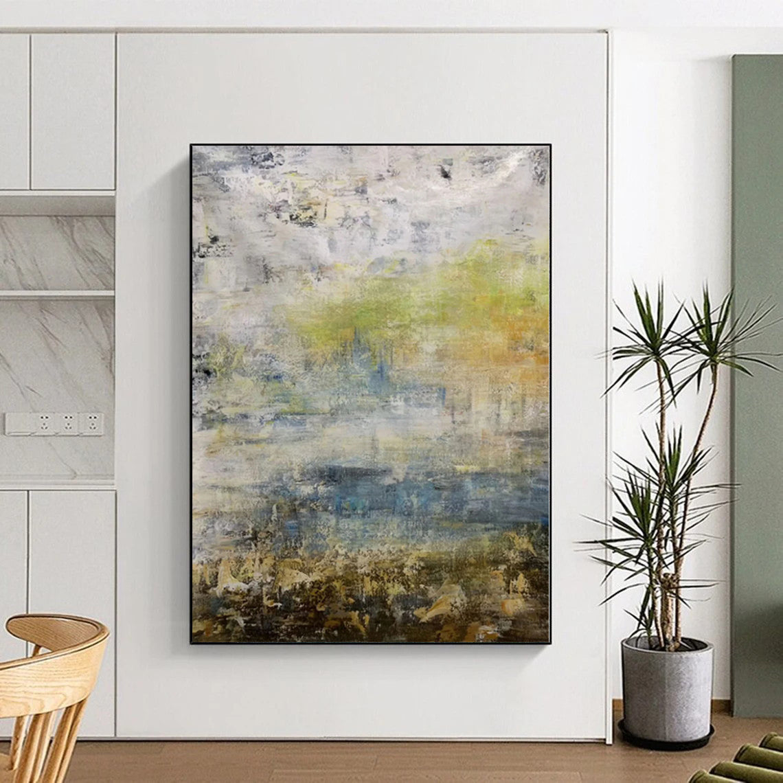 “Mixed Greens and Yellows Abstract”,Vibrant Abstract Painting CT0361