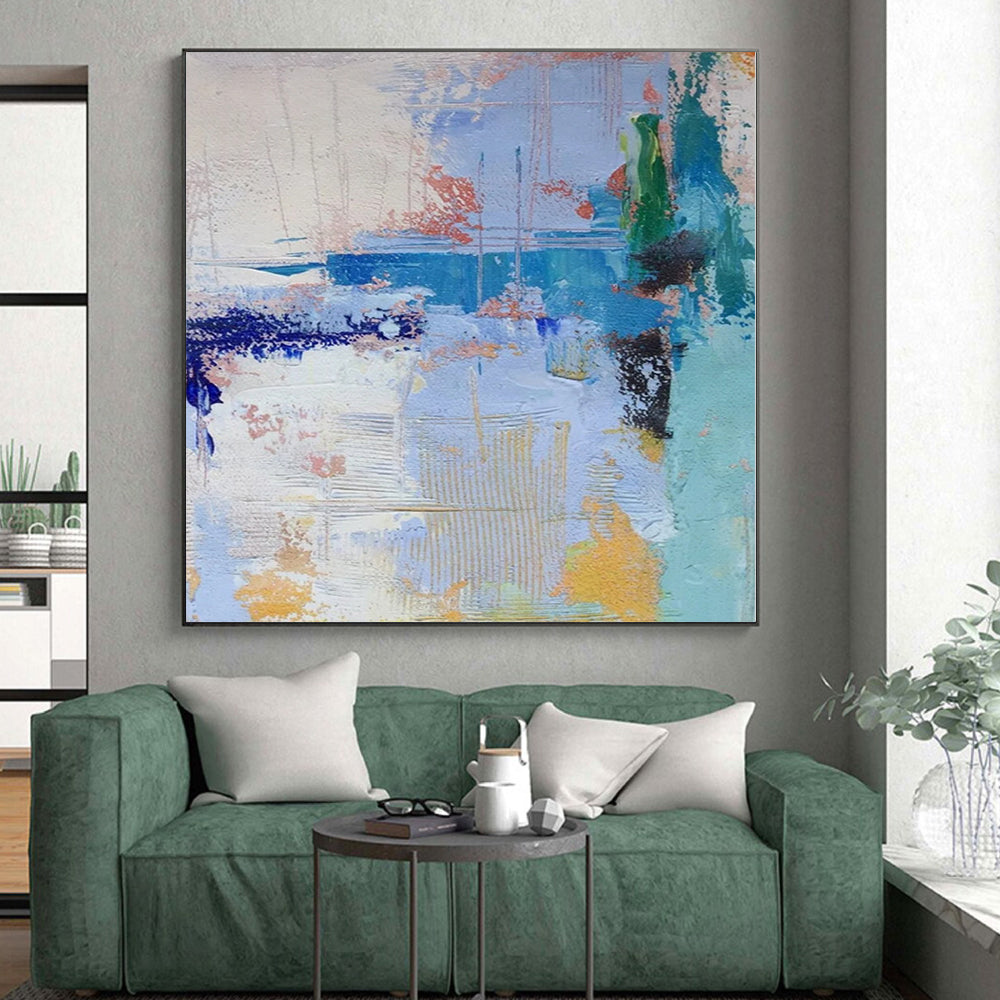 “Blue - Orange - Yellow Abstract Textures” Expressionistic Acrylic Art CT0222