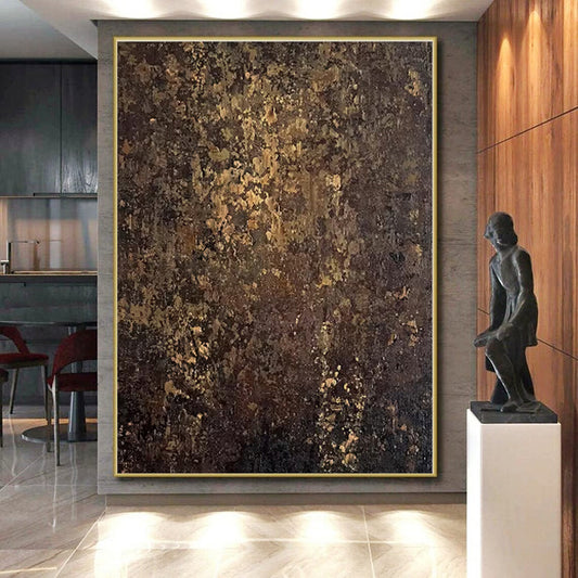 “Dark Brown - Gold Textured Abstraction” - Abstract Expressionist Art CT0448