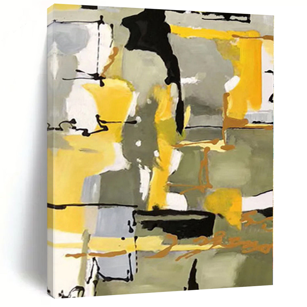 “Yellow - Grey Abstract Shapes”,Color - Block Abstract Painting CT0344