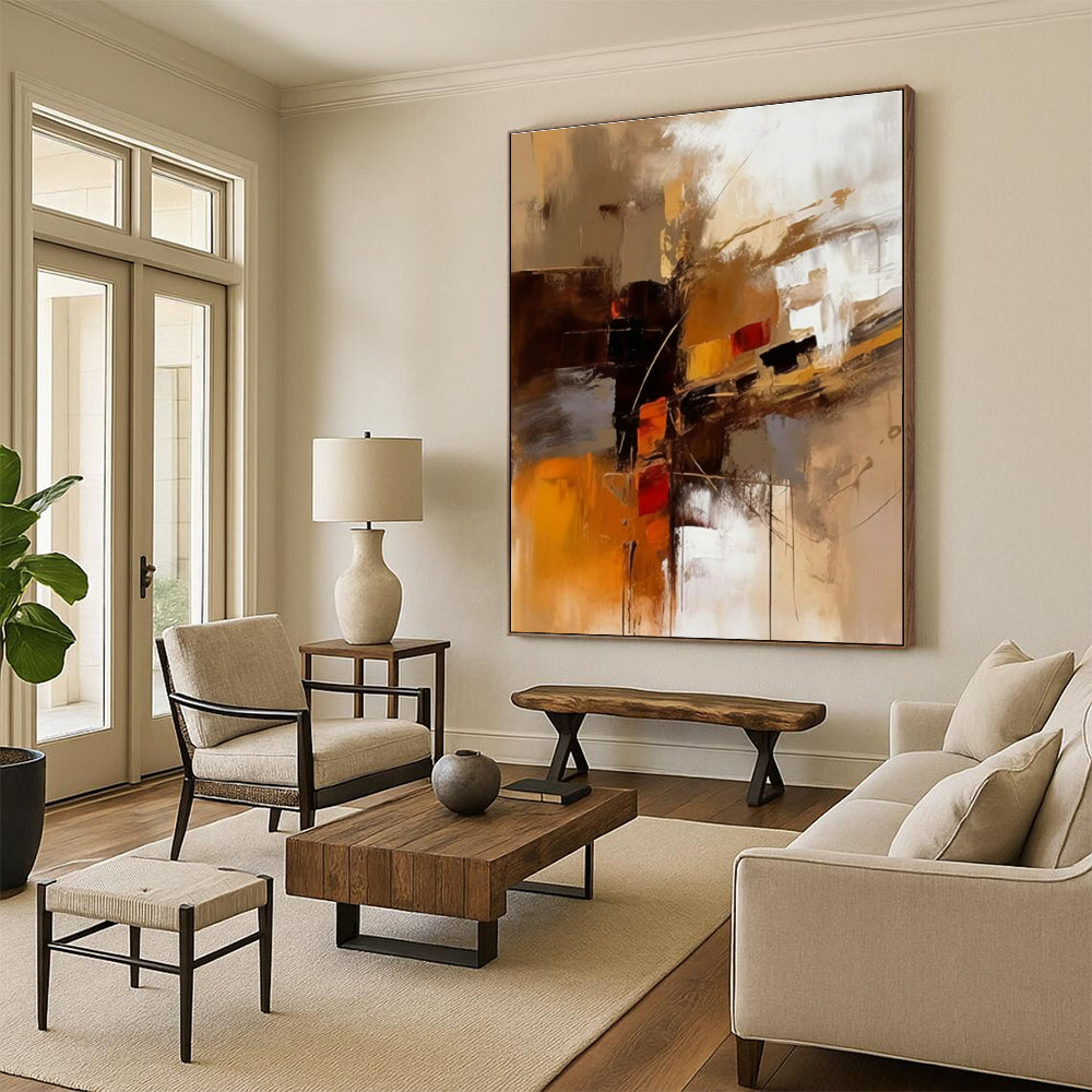 “Construction in Brown, Yellow & Orange”,Constructivist Abstract Art CT0598