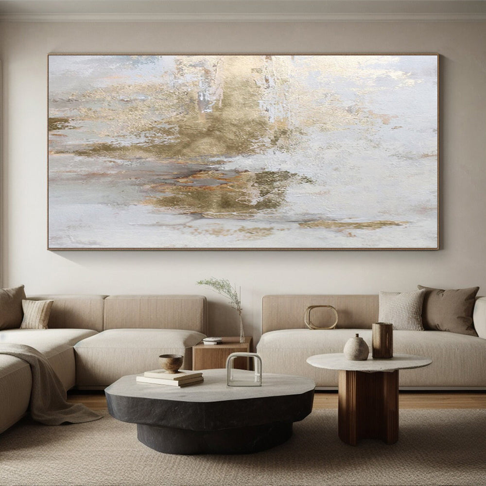 “White - Gold Textured Patina” Abstract Acrylic Art CT0256