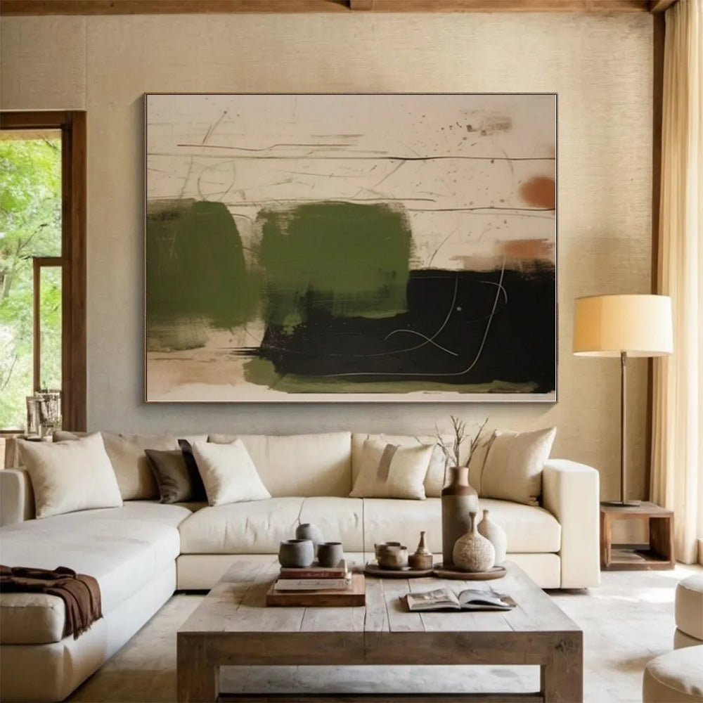 “Green, Black, and Earth Tones”,Abstract Expressive Acrylic Painting CT0533