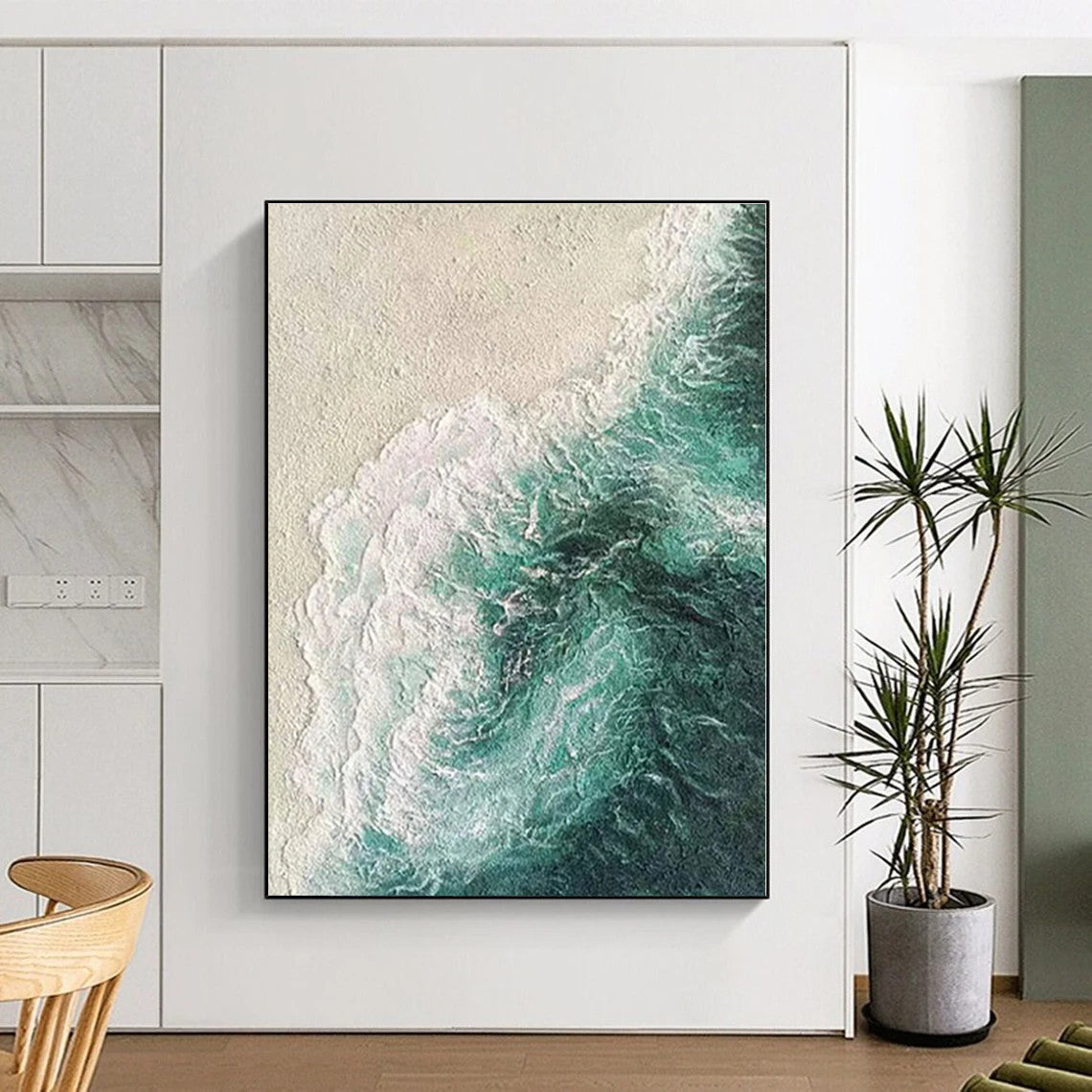 “Textured Beach Aerial”,Abstract Coastal Impasto Painting CT0552