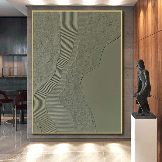 “Beige - Gray Textured Waves” Minimalist Mixed - Media Art CT0253