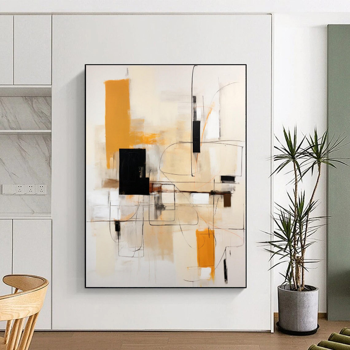 “Orange - Black Abstract Geometry” - Abstract Geometric Painting CT0404
