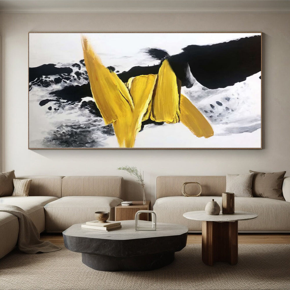 “Bold Black - Yellow Crescents” Abstract Acrylic Art CT0303
