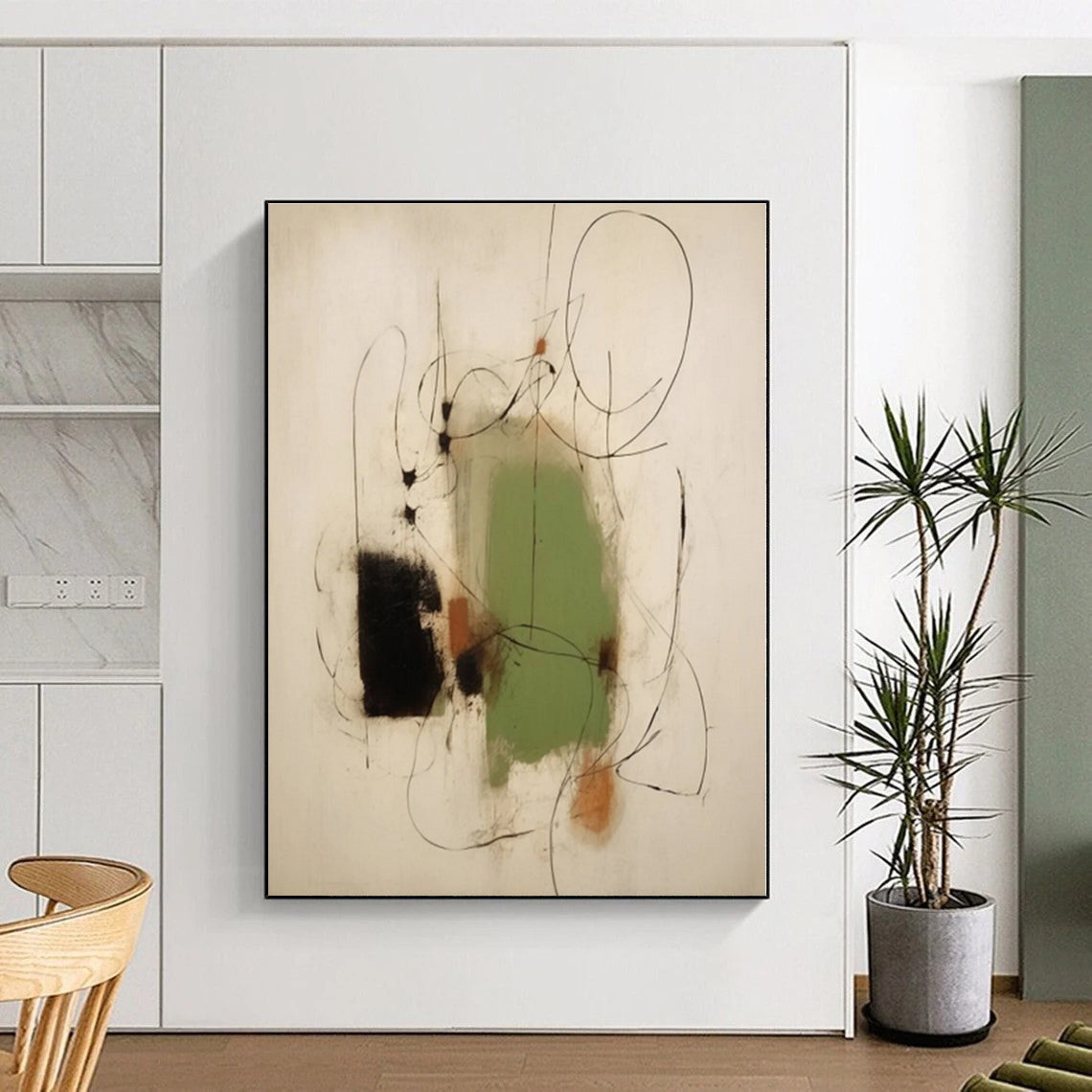 “Black Lines and Color Blocks”,Abstract Minimalist Mixed - Media Painting CT0518