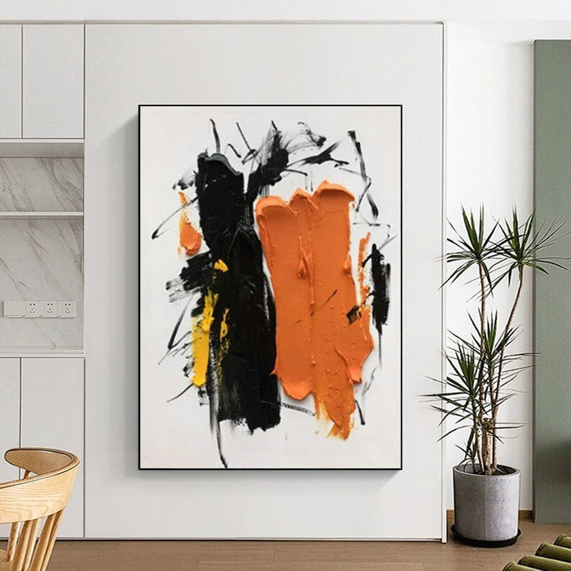 “Black - Orange - Yellow Dynamic Strokes”,Abstract Expressionist Art CT0607