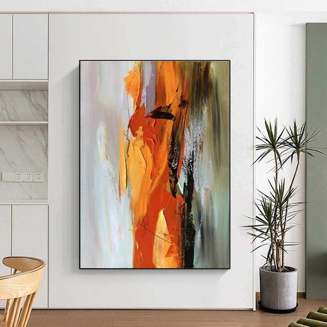 “Orange - Yellow - Grey Dynamic Impasto”,Abstract Expressionist Art CT0615