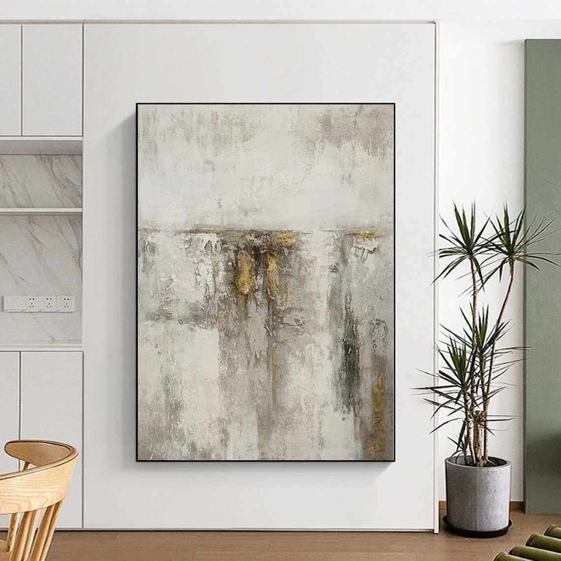 “Textured Grey with Gold Streaks”,Minimalist Textured Painting CT0356