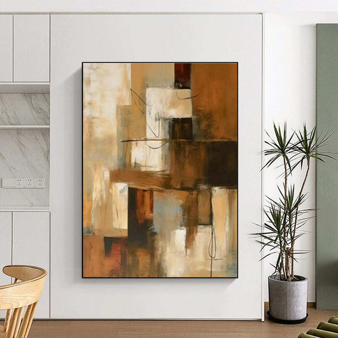 “Brown - Beige Geometric Overlaps”,Constructivist Abstract Art CT0600