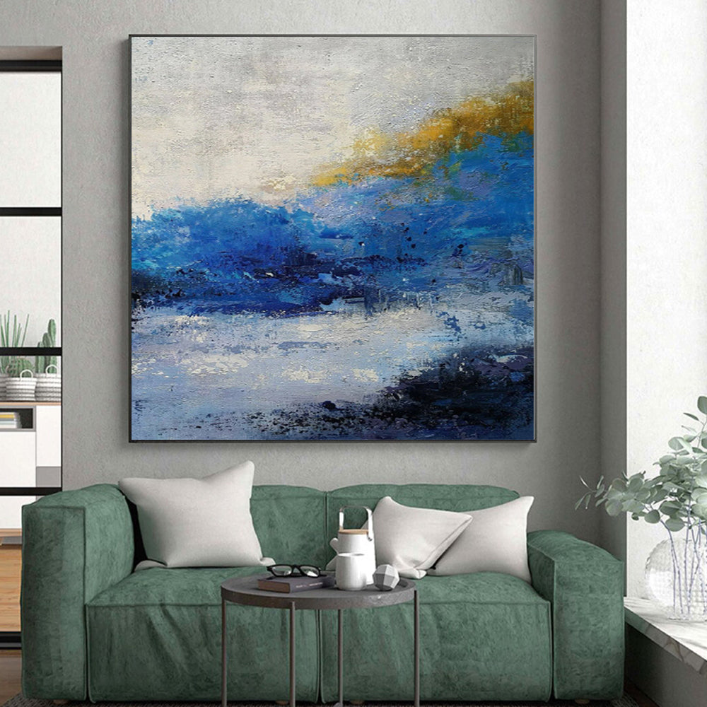 “Blue and Yellow Abstract Landscape”,Impressionistic Abstract Painting CT0355