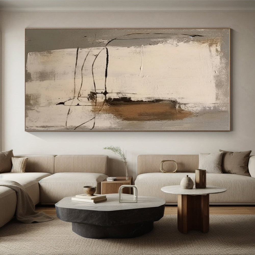 “Neutral Tones with Black Lines”,Abstract Line - Driven Oil Painting CT0539