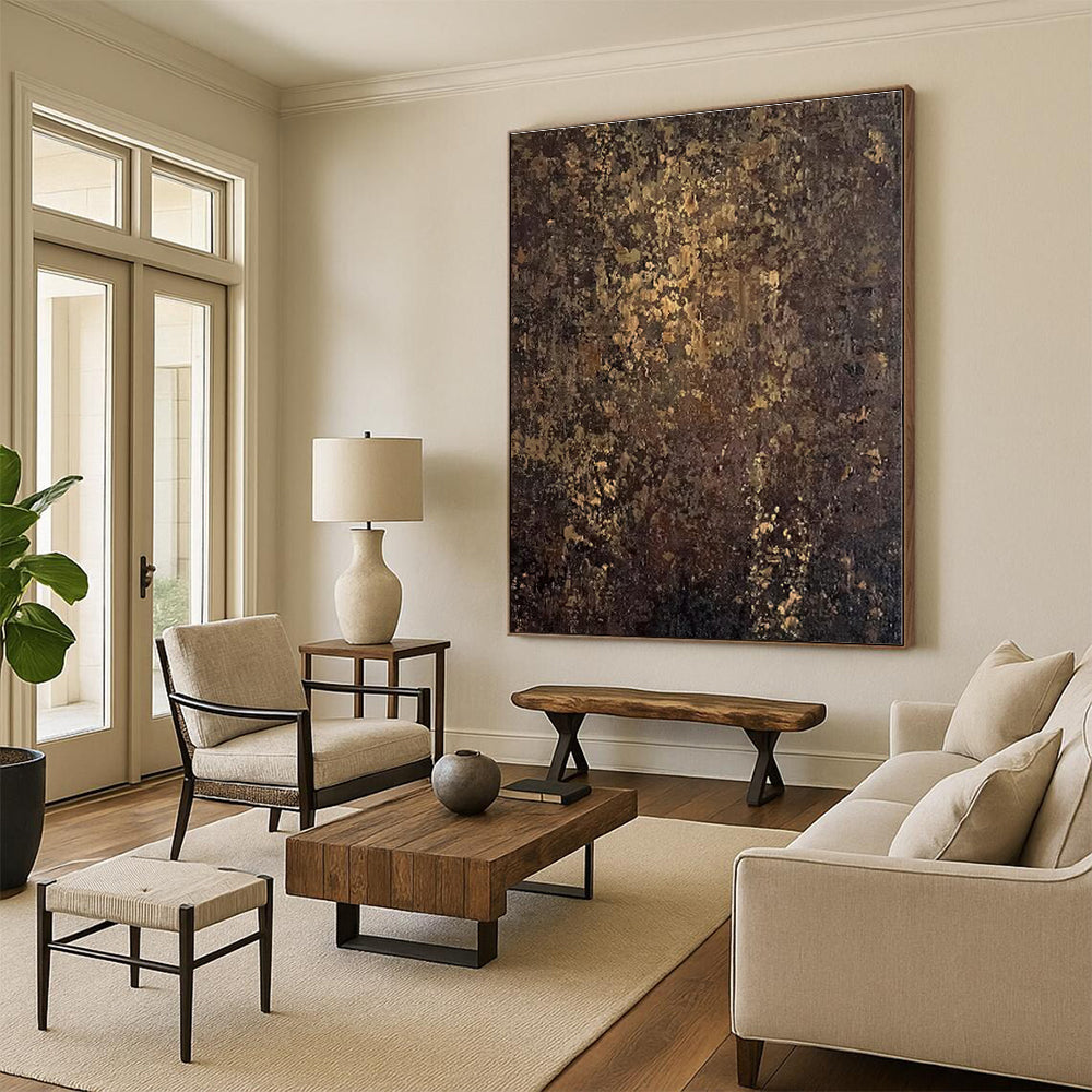 “Dark Brown - Gold Textured Abstraction” - Abstract Expressionist Art CT0448