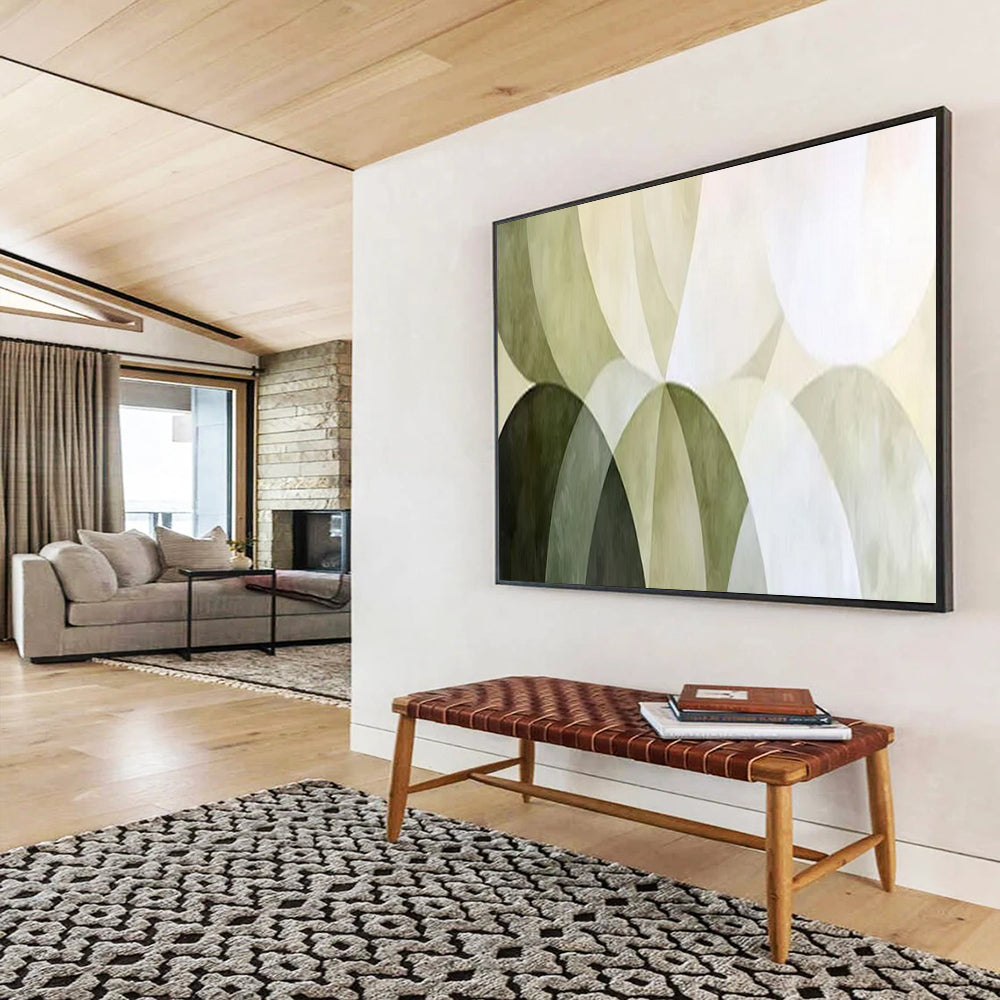 “Green Arc Harmony” – Shades of green, white in overlapping, curved geometric forms CT1700