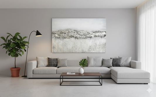 Appreciating "Textured Gray Horizon": A Deep Dive into Gray & White Minimalist Abstract Painting on Canvas DLZ260