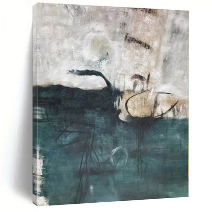 “Teal - Gray Abstract Landscape” Abstract Acrylic Art CT0324