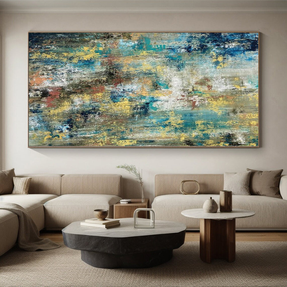 “Rainbow Chaos” - Abstract Art with Blue, Yellow, Green, Red, White CT0035