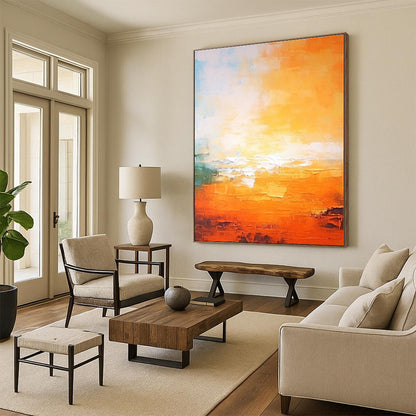 “Orange - Blue Abstract Sunrise” - Abstract Landscape Art CT0447