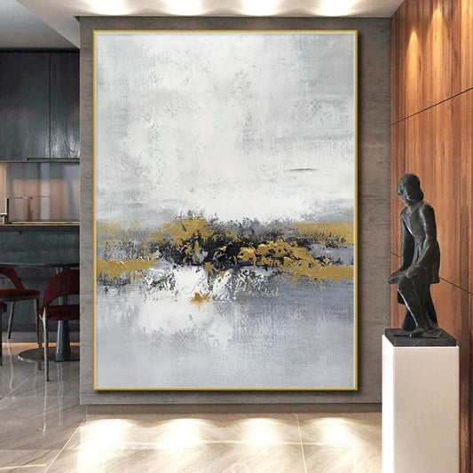 “Grey - White Abstract with Gold Horizons”，Abstract Landscape Painting CT0380