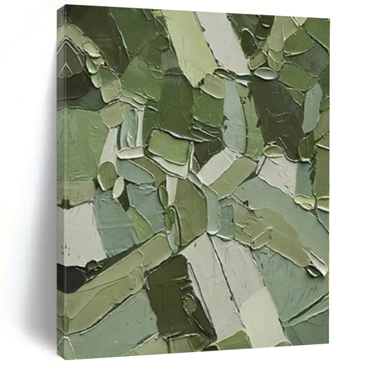 “Patchwork Green Textured Abstract” Cubist - Inspired Acrylic Art CT0201