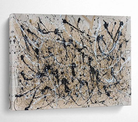 “Beige - Black Dripping Chaos” - Beige, black, white; chaotic drips & splatters CT1588