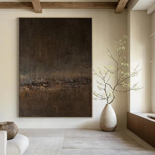 “Dark Brown Textured Abyss” Abstract Encaustic Art CT0119