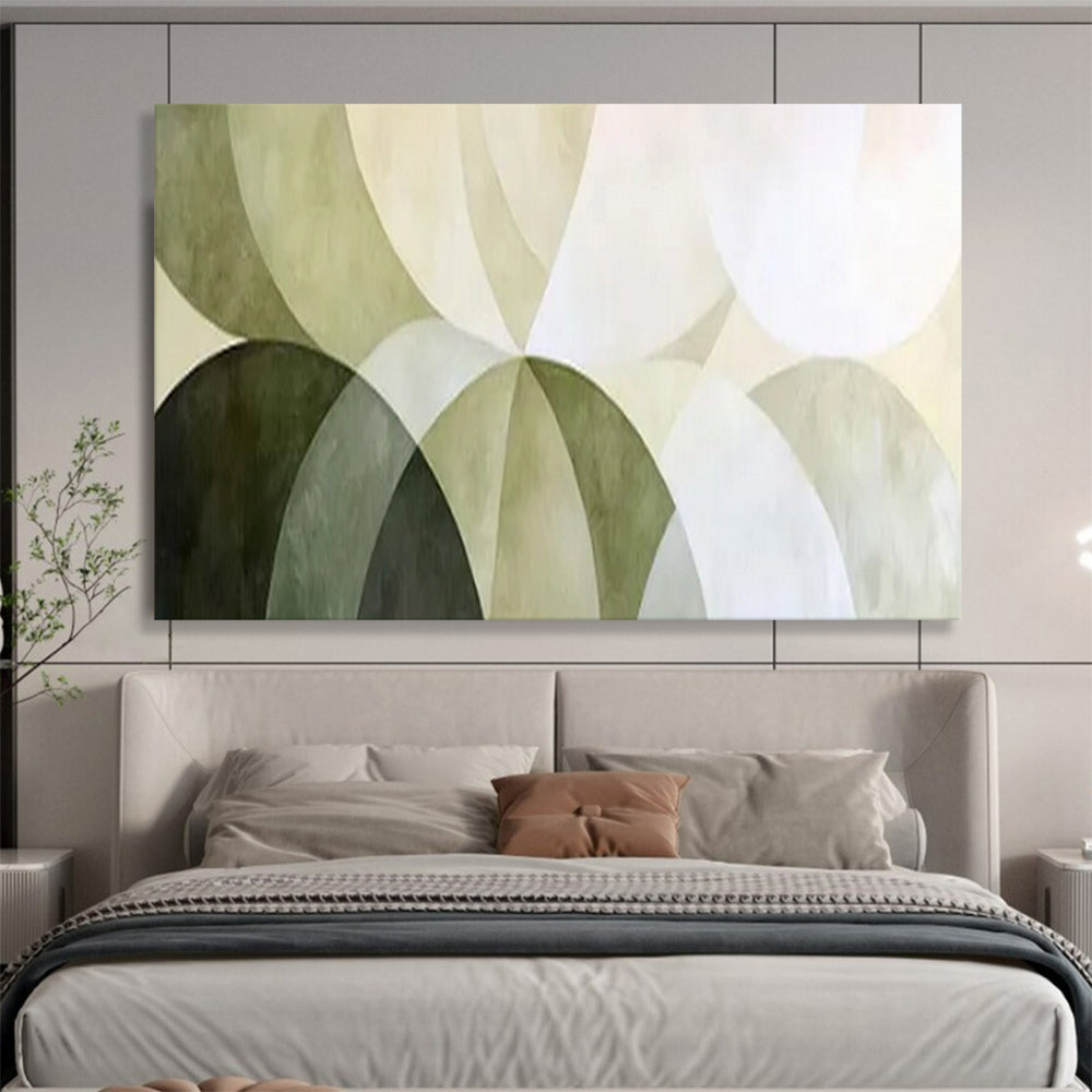 “Green Arc Harmony” – Shades of green, white in overlapping, curved geometric forms CT1700