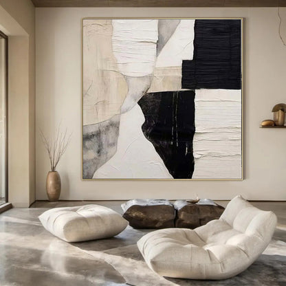 “Black - White - Beige Textured Collage” Mixed - Media Work CT0157