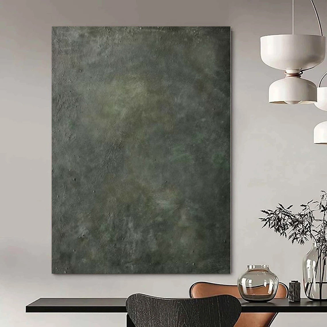 “Dark Green - Gray Textured Cave Depths” Mixed - Media Art CT0143