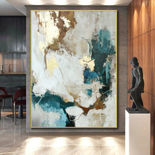 “Blue - Gold - Neutral Abstract Fusion” Abstract Acrylic Art CT0258