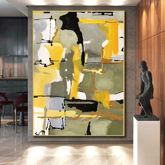 “Yellow - Grey Abstract Shapes”，Color - Block Abstract Painting CT0344