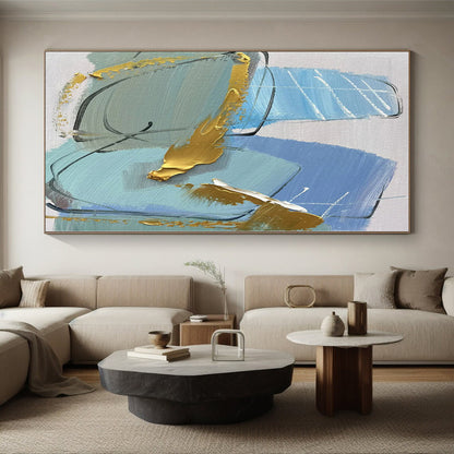 “Blue - Gold Textured Abstraction” - Abstract Expressionist Art CT0499