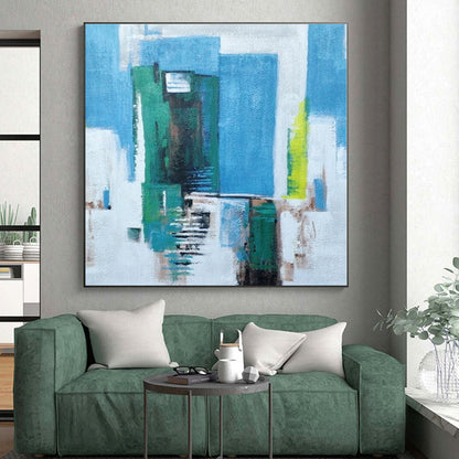 “Blue - Green Urban Abstraction” - Abstract Cityscape Art CT0465