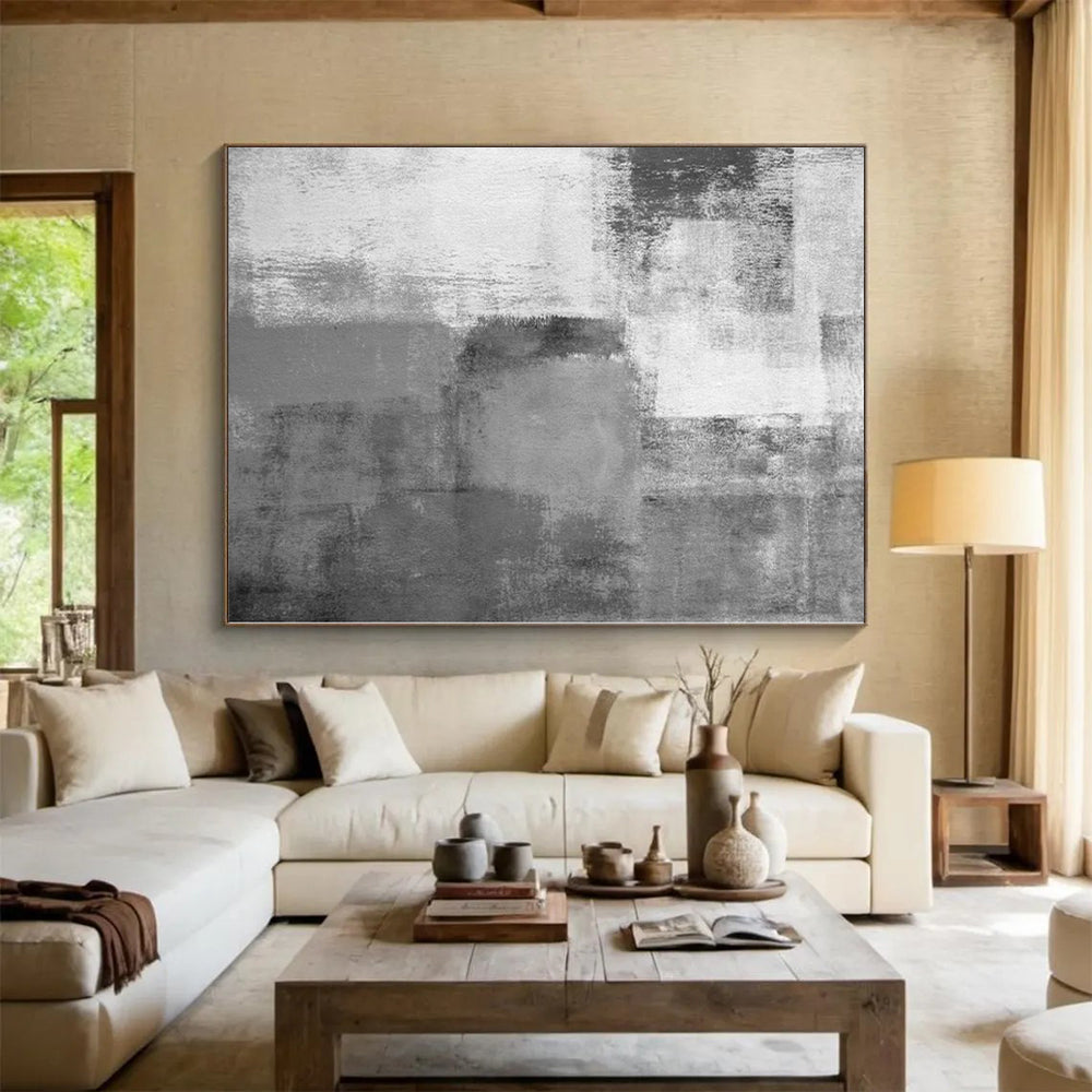 “Monochrome Grey Abstract Blocks”，Subtle Abstract Painting CT0377