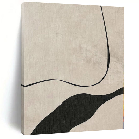 “Beige - Black Curved Lines” Minimalist Acrylic Art CT0264