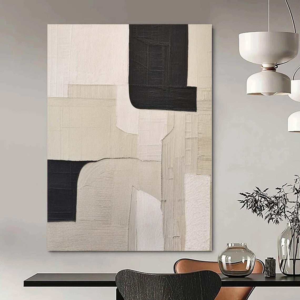 “Muted Beige and Dark Gray” Textured Collage Art CT0148