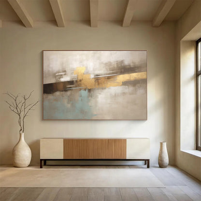 “Neutral Tones with Gold Accent” – Abstract Minimalist Acrylic Painting CT1714