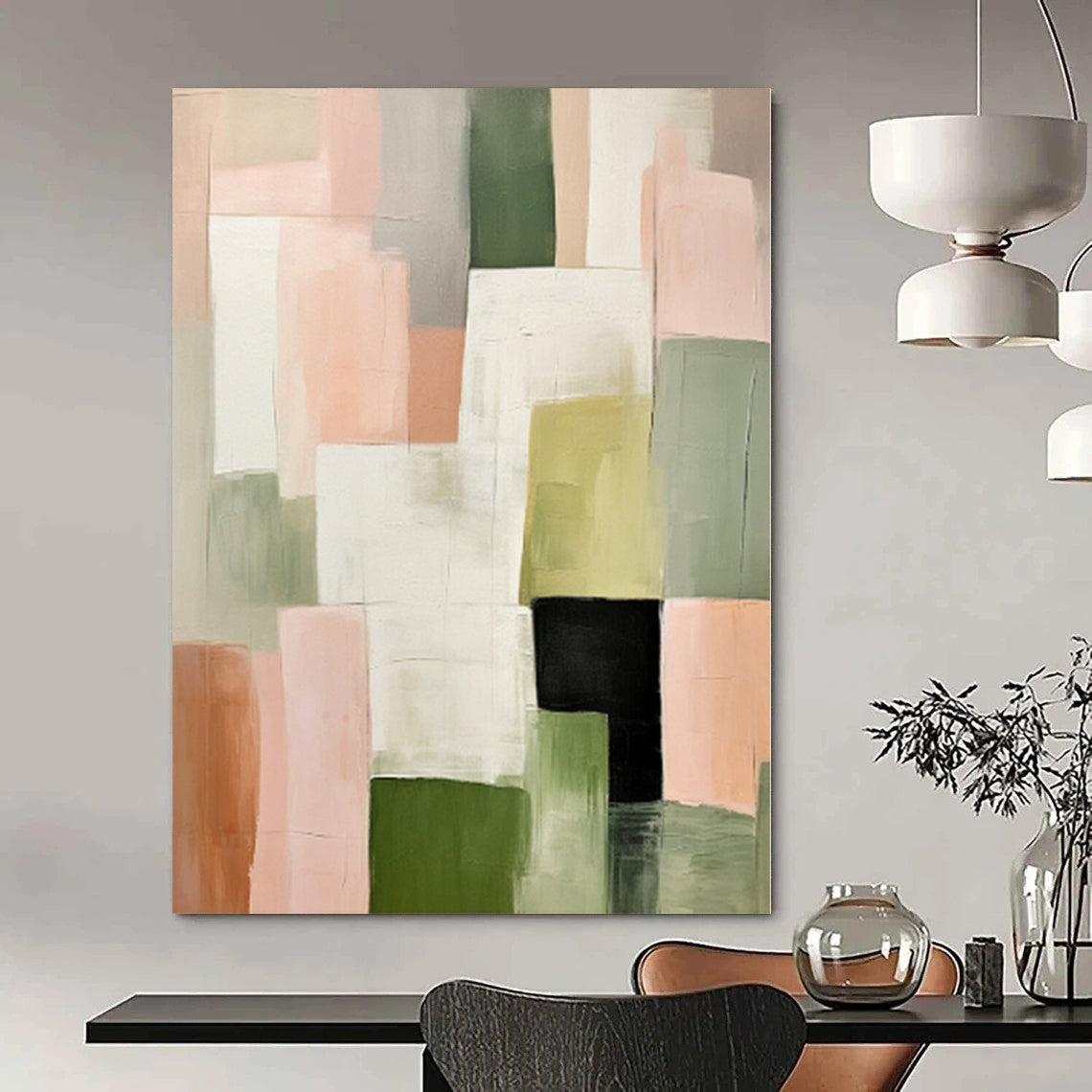 “Pastel - Toned Geometric Blocks” Abstract Acrylic Art CT0174