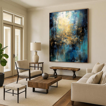 “Blue - Gold Abstract Light” - Abstract Landscape Art CT0451
