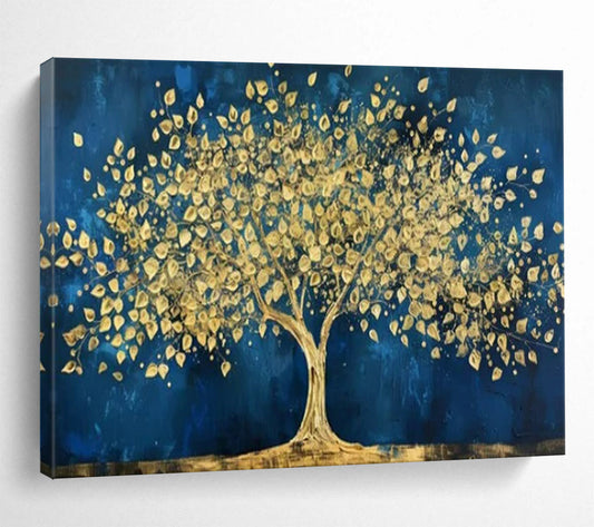 “Midnight Gold Tree” - Golds, deep blues; striking golden tree against a dark sky CT1620