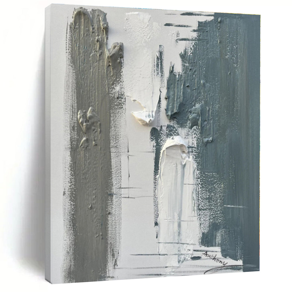 “Gray - White Textured Abstraction” - Abstract Expressionist Art CT0494