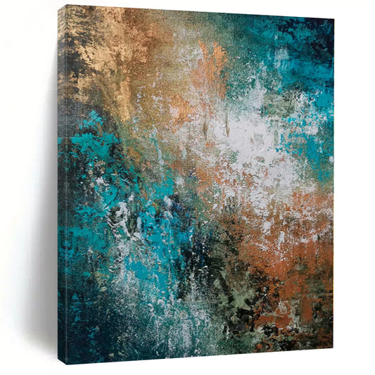“Teal Copper Cascade” - Abstract Art with Teal, Copper, White Textures CT0019