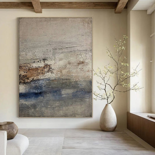 “Gray - Blue Textured Horizon” Abstract Oil Painting CT0129